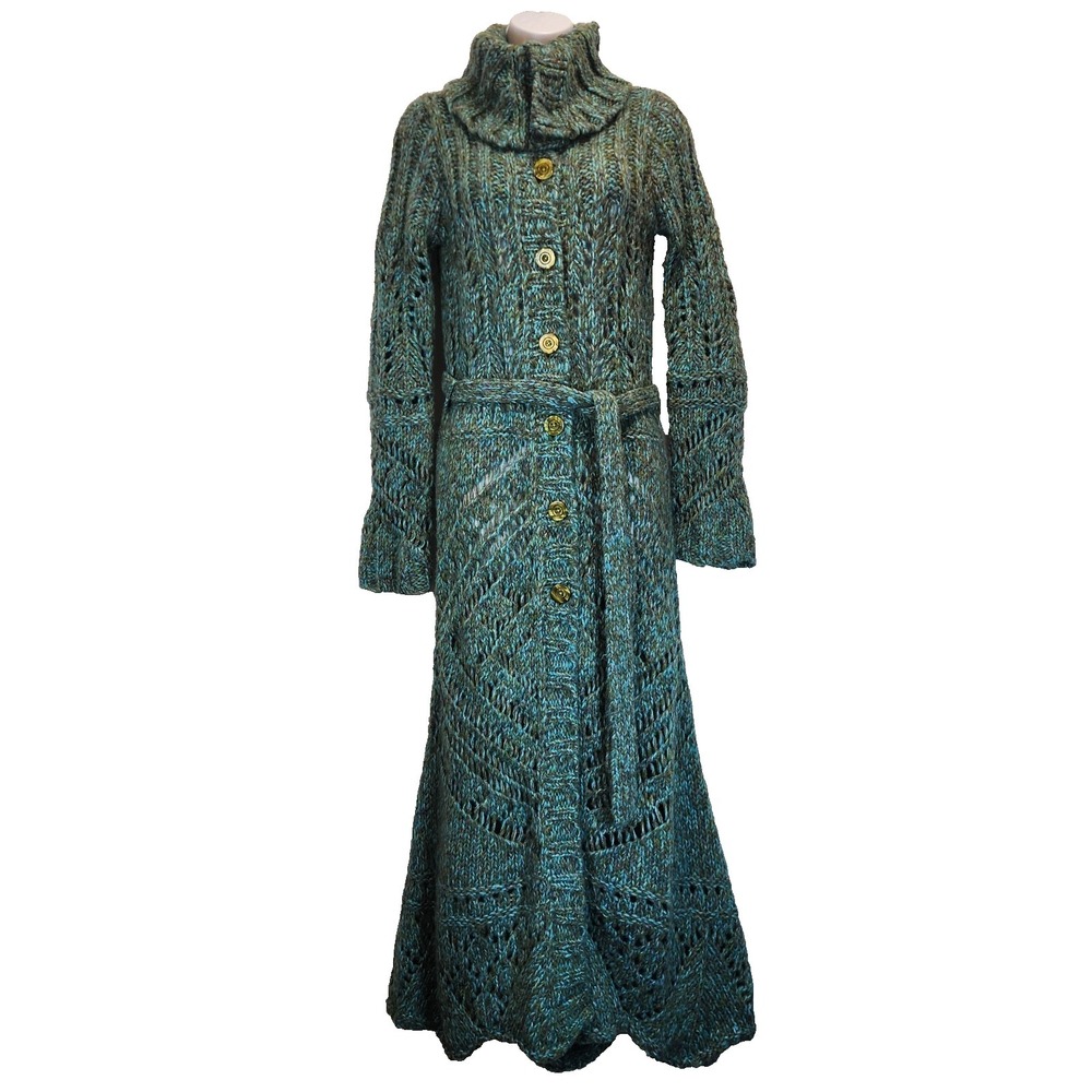 Free People Budapest Daydream Womens Size M Long Duster Cardigan Boho Blue Green